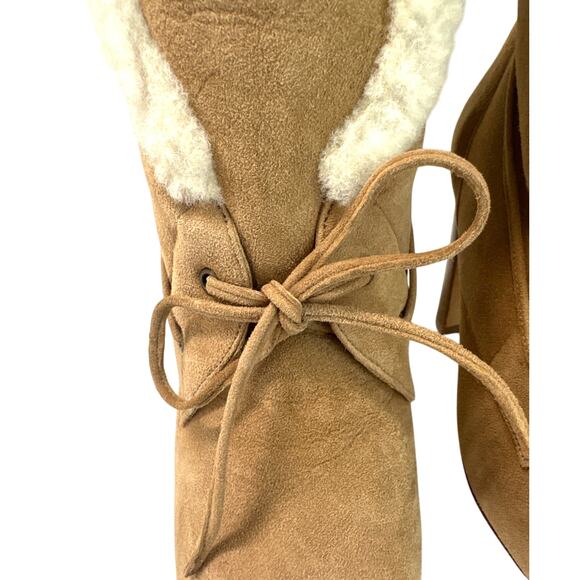 Manolo Blahnik Ostrava Camel Suede Shearling Ankle Boots Size IT 37 / US 7 - Picture 12 of 15